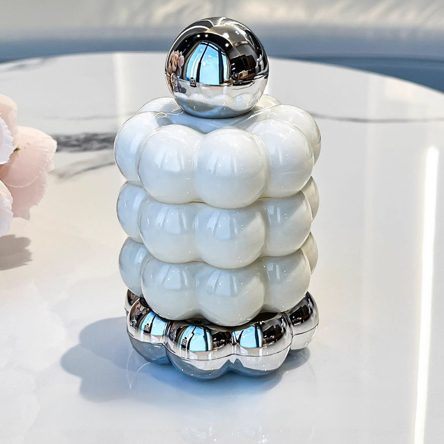 Lọ Đựng Tăm Cao Cấp Decor Bong Bóng Sáng Bóng, Hộp Đựng Tăm Nắp Đậy Sang Trọng Để Bàn