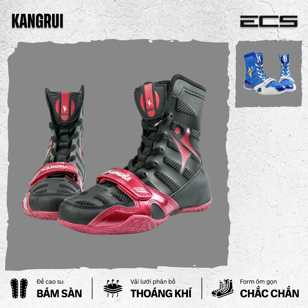Giày Boxing Kangrui KB201, Giày Boxing Thi Đấu Chuyên Nghiệp, Bám Sàn, Bảo Vệ Cổ Chân