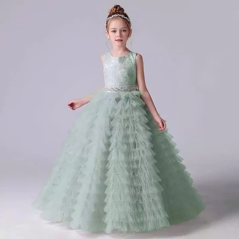 đầm công chúa bé gái , váy bé gái   tiểu  thư xanh rêu từ  8kg - 47kg ( mã 006 )