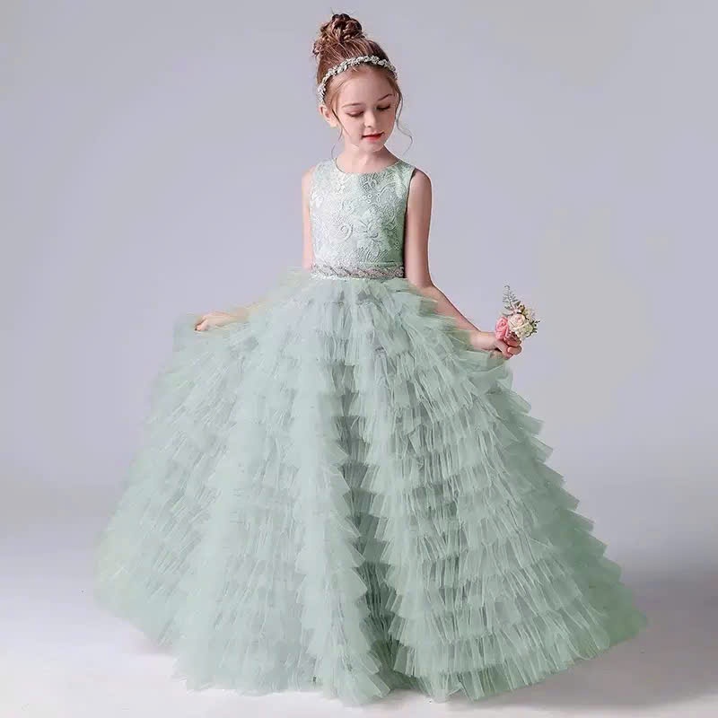 đầm công chúa bé gái , váy bé gái   tiểu  thư xanh rêu từ  8kg - 47kg ( mã 006 )