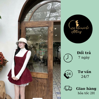 Set  2 món áo cổ lọ, váy dạ kim tuyến 2 dây EVa hamichi