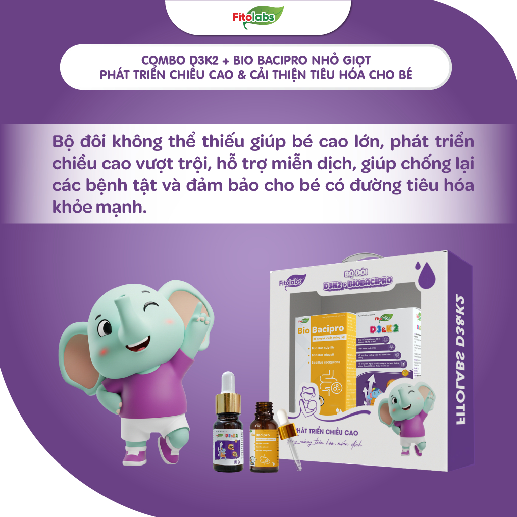 [✨DEAL HOT] Bộ Đôi Fitolabs D3 K2 & Men Vi Sinh Tăng Hấp Thu Canxi, Cải Thiện Tiêu Hóa Cho Bé