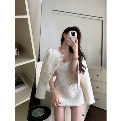 Váy Thiết Kế - Set Dạ 2 Món Áo Khoác Dạ Kèm Váy 2 Dây Chân Váy Dáng A Thanh Lịch Sang Trọng Cho Buổi Dạ Tiệc