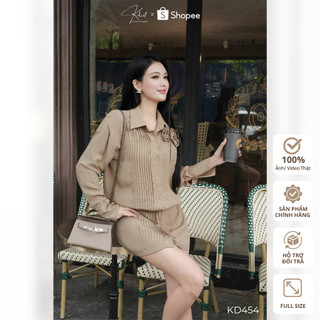 Đầm ngắn Khiết Style dáng suông nhẹ cổ sơ mi đính hoa cài 3D phong cách thanh lịch KD454