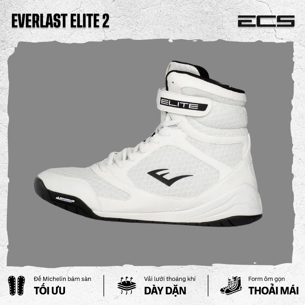 Giày Boxing Everlast Elite 2, Giày Thi Đấu Quyền Anh Everlast, Bám Sàn, Thoáng Khí