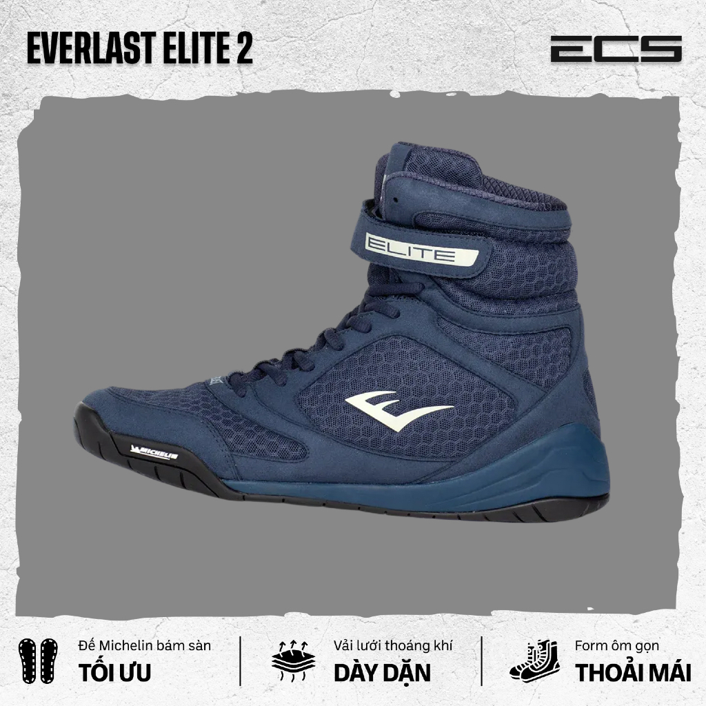 Giày Boxing Everlast Elite 2, Giày Thi Đấu Quyền Anh Everlast, Bám Sàn, Thoáng Khí