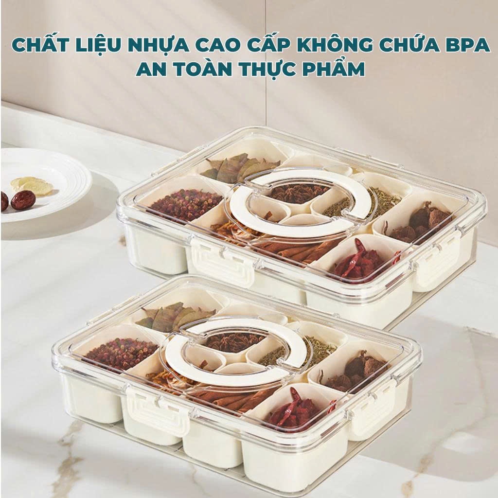 Hộp Chia 8 Ngăn Đựng Thực Phẩm Có Tay Xách, Nhựa Nguyên Sinh Cao Cấp Không Mùi, Thiết Kế Sang Trọng