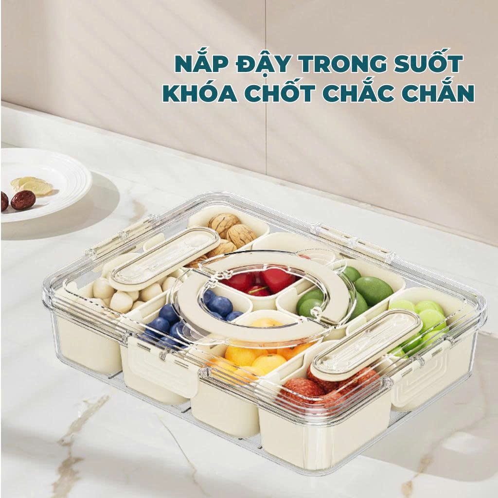 Hộp Chia 8 Ngăn Đựng Thực Phẩm Có Tay Xách, Nhựa Nguyên Sinh Cao Cấp Không Mùi, Thiết Kế Sang Trọng
