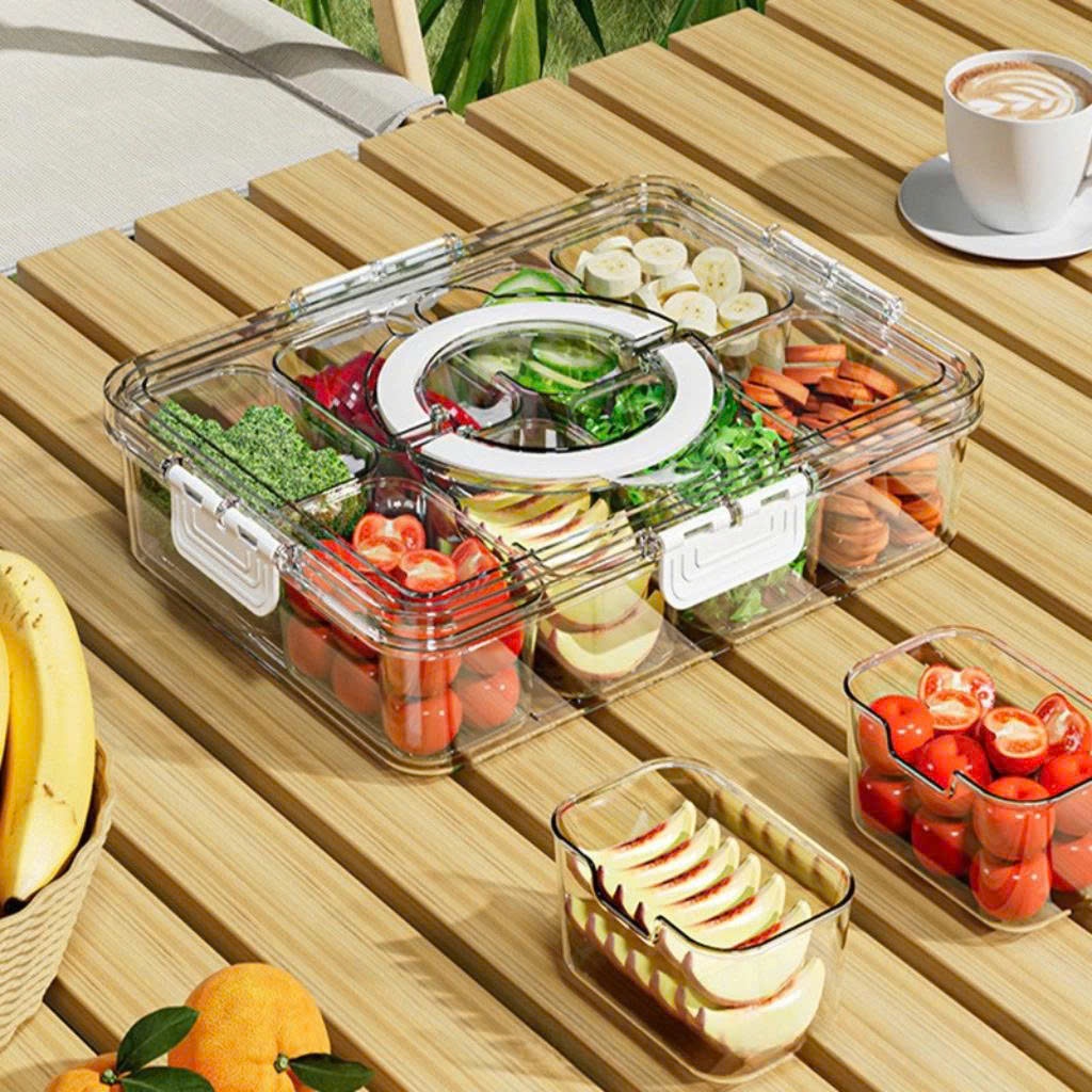 Hộp Chia 8 Ngăn Đựng Thực Phẩm Có Tay Xách, Nhựa Nguyên Sinh Cao Cấp Không Mùi, Thiết Kế Sang Trọng