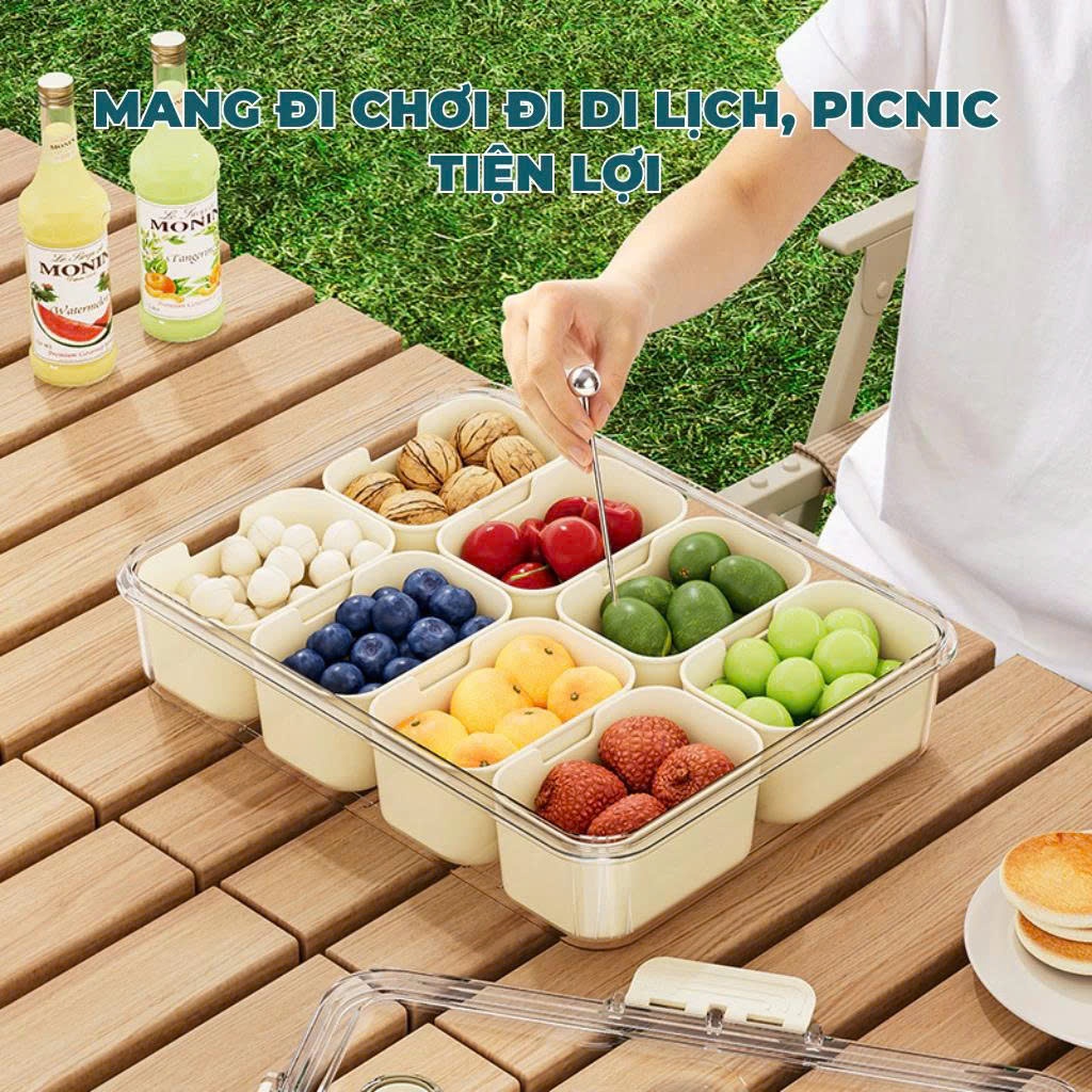 Hộp Chia 8 Ngăn Đựng Thực Phẩm Có Tay Xách, Nhựa Nguyên Sinh Cao Cấp Không Mùi, Thiết Kế Sang Trọng