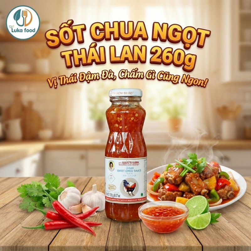 Sốt Chua Ngọt Thái Lan Chai 260g và Chai 980g - Nước Sốt Gà Thái Chấm Đồ, Làm Sườn Xào Chua Ngọt Cực Đỉnh Luka Food