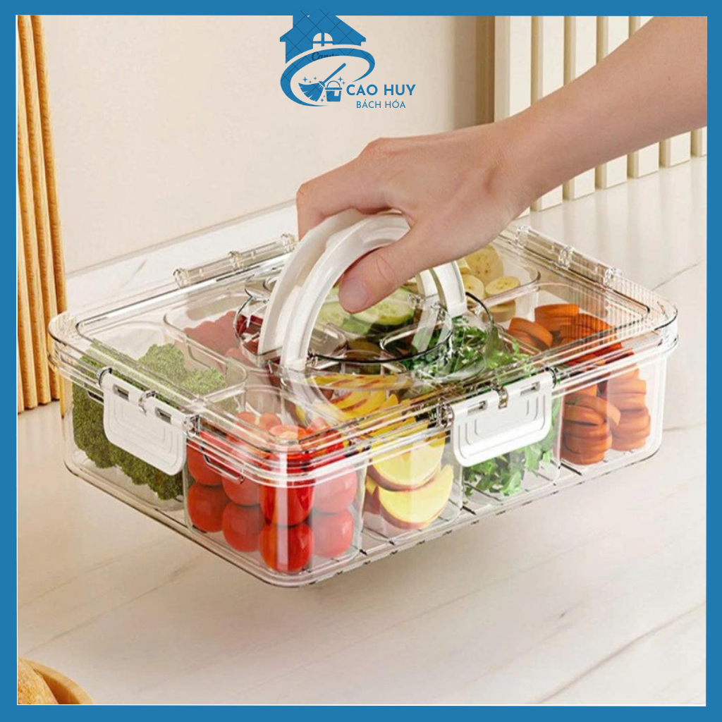Hộp Chia 8 Ngăn Đựng Thực Phẩm Có Tay Xách, Nhựa Nguyên Sinh Cao Cấp Không Mùi, Thiết Kế Sang Trọng