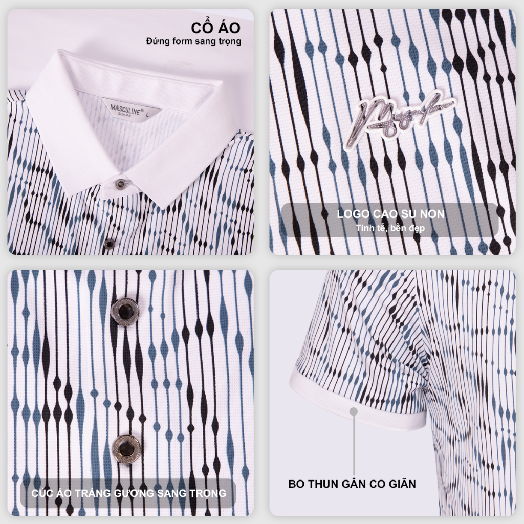 Áo polo nam MASCULINE APL610 tơ tằm cao cấp Silk Nylon Spandex dáng Slim Fit, mềm mại thoáng khí