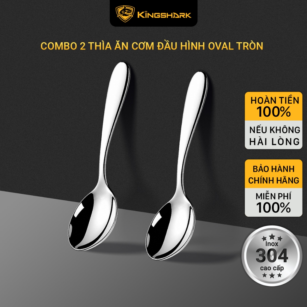 Combo 2 thìa muỗng ăn cơm đầu hình oval tròn inox 304 cao cấp Kingshark ...