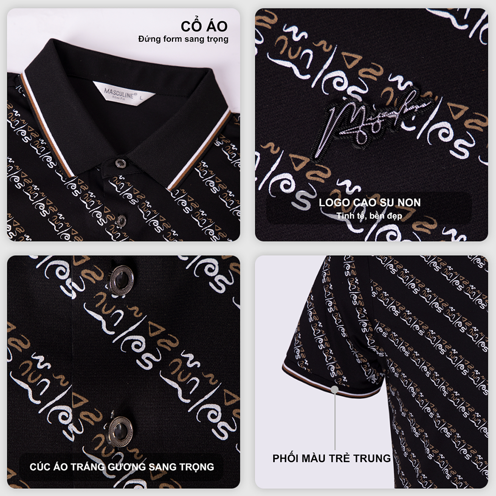 Áo polo nam MASCULINE APL611 sản xuất tại Việt Nam thiết kế ôm gọn dáng Slim Fit