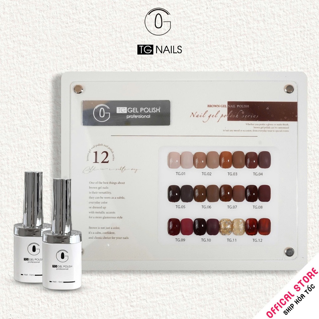 Set sơn gel 12 màu  ĐN-TC12 Nâu Socola TG cọ tròn bảng ngang