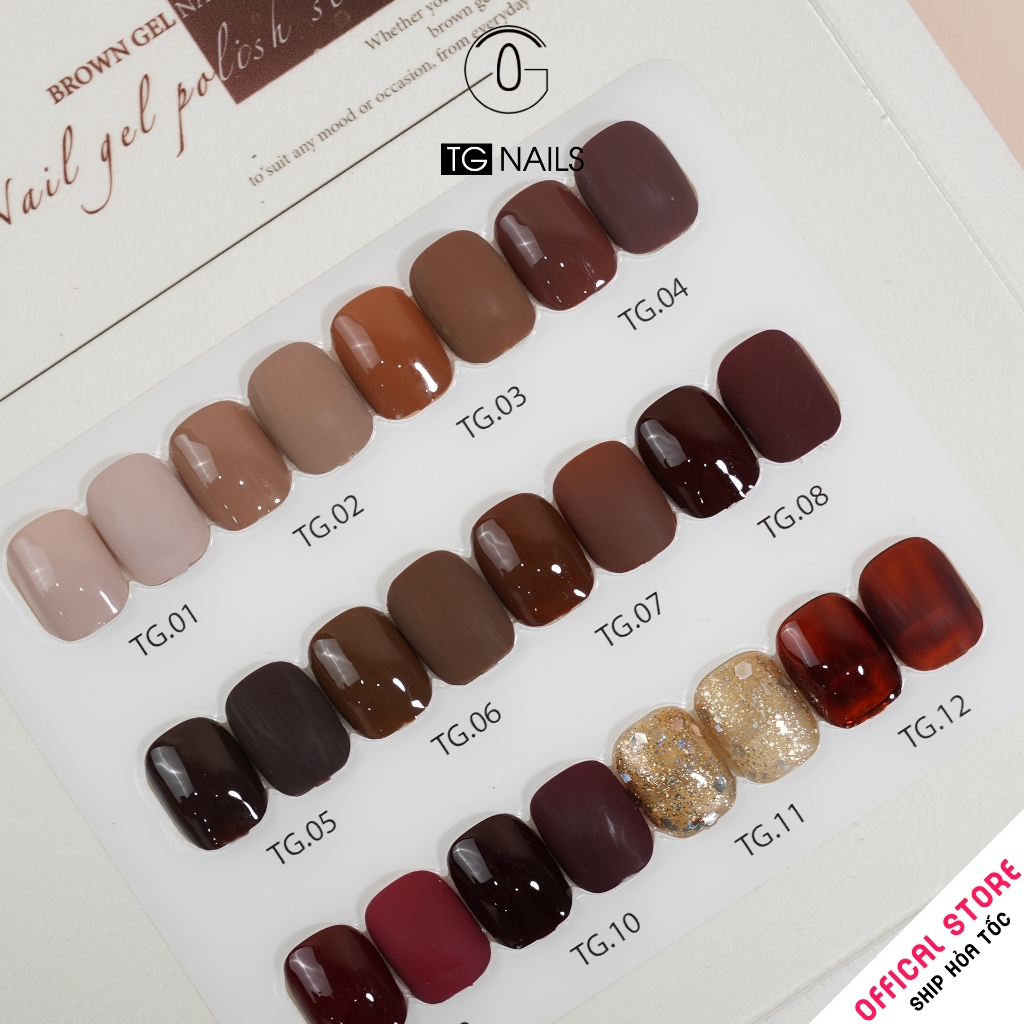 Set sơn gel 12 màu  ĐN-TC12 Nâu Socola TG cọ tròn bảng ngang
