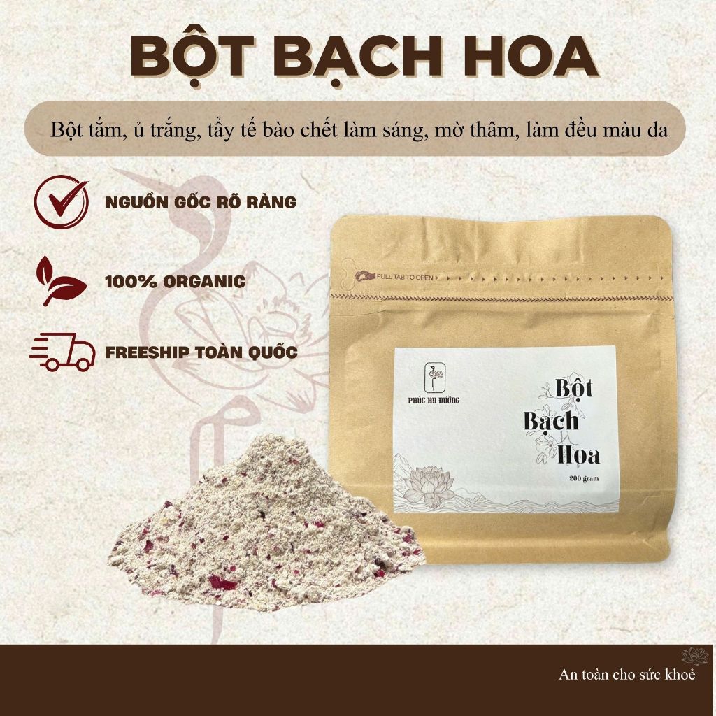 Bột Bạch Hoa Phúc Hy Đường - Bột làm sáng da, tẩy tế bào chết, làm đều màu da