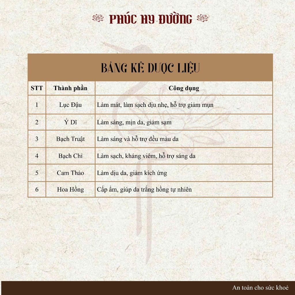 Bột Bạch Hoa Phúc Hy Đường - Bột làm sáng da, tẩy tế bào chết, làm đều màu da