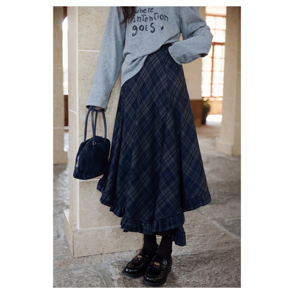 [KH40] Chân Váy Midi Caro Nữ Dáng Xòe Phối Tua Rua Phá Cách Lưng Cao Streetwear | KHAO BOUTIQUE