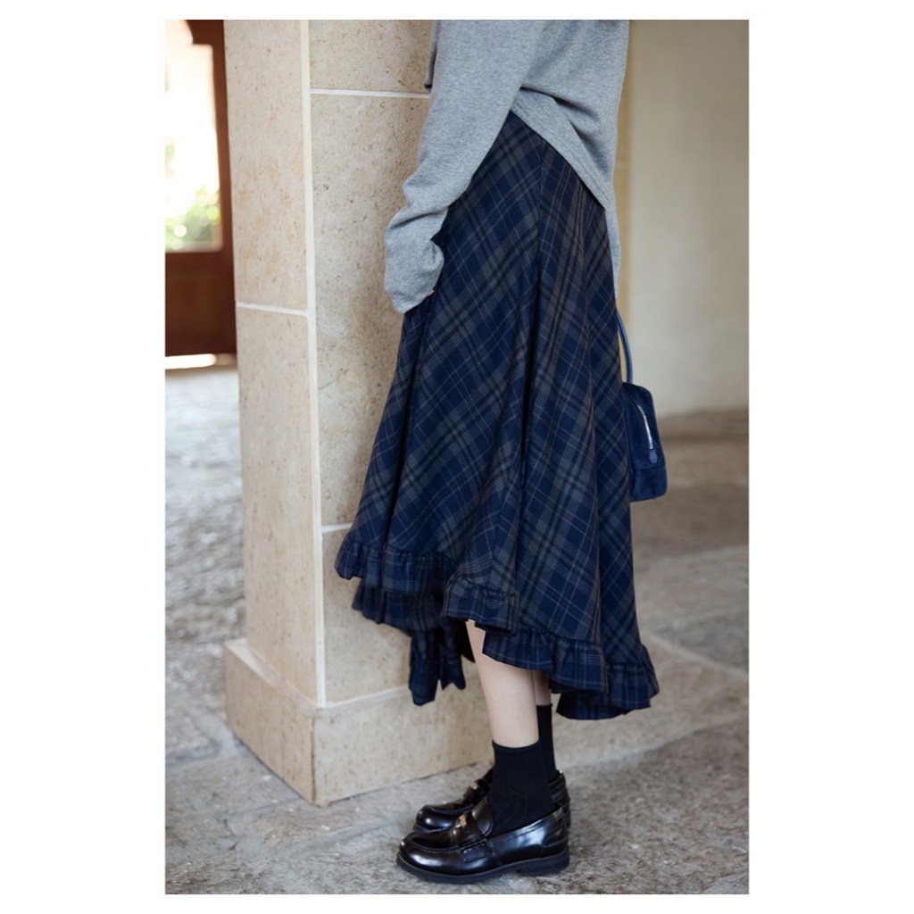 [KH40] Chân Váy Midi Caro Nữ Dáng Xòe Phối Tua Rua Phá Cách Lưng Cao Streetwear | KHAO BOUTIQUE