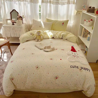 Bộ vỏ chăn ga giường cotton đũi mềm TEDDY BEAR họa tiết thêu nổi