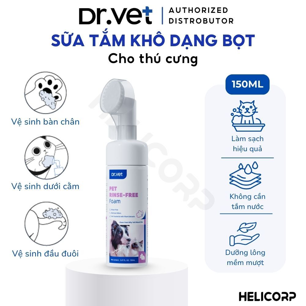 Bọt Tắm Khô Cho Chó Mèo DrVET Làm Sạch Không Cần Tắm - Pet Rinse-Free Foam