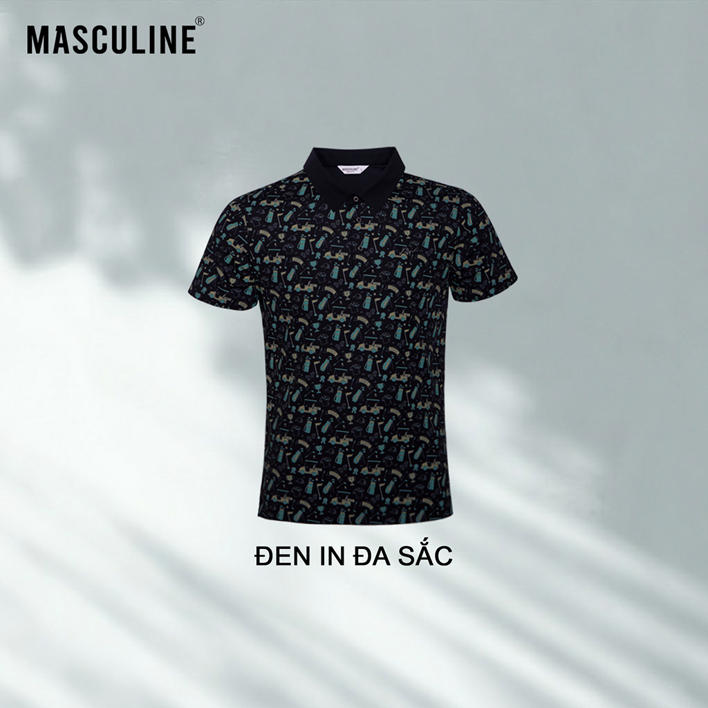 Áo polo nam MASCULINE APL600 họa tiết in đa sắc, vải silk nylon co giãn, form regular thoải mái