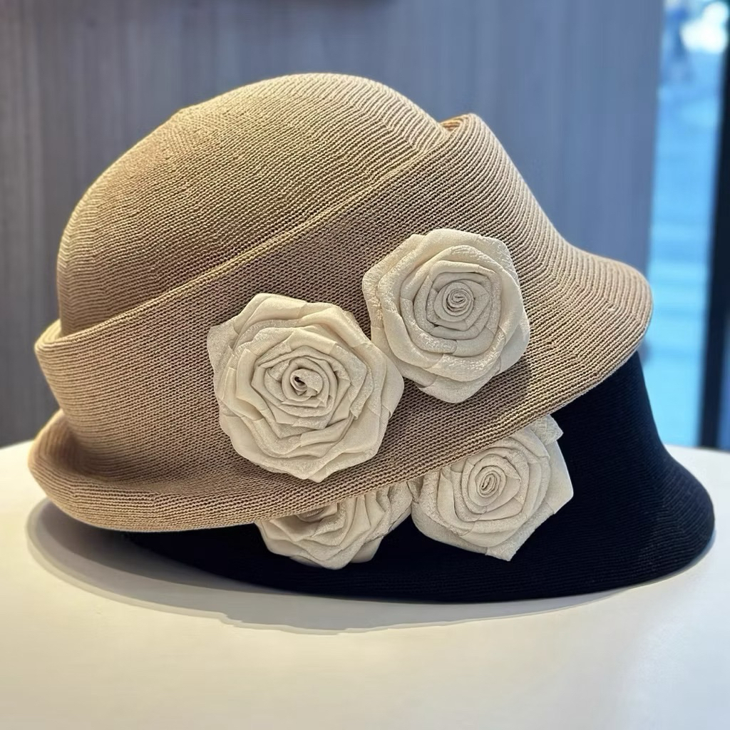Mũ Vành Cong Kiểu Pháp Đính Hoa Hồng Cao Cấp Mũ Tiểu Thư Chất Len Mềm Sang Chảnh Màu Vintage