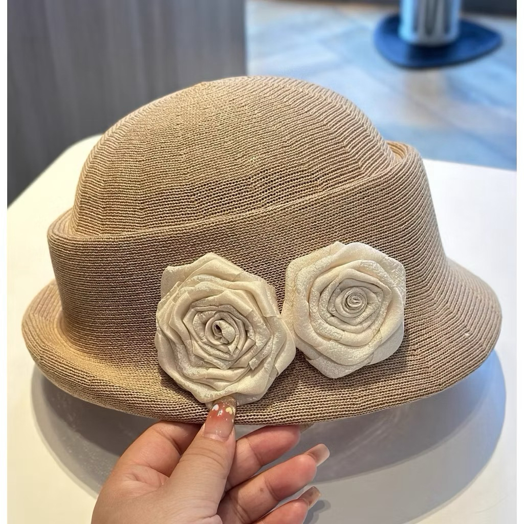 Mũ Vành Cong Kiểu Pháp Đính Hoa Hồng Cao Cấp Mũ Tiểu Thư Chất Len Mềm Sang Chảnh Màu Vintage