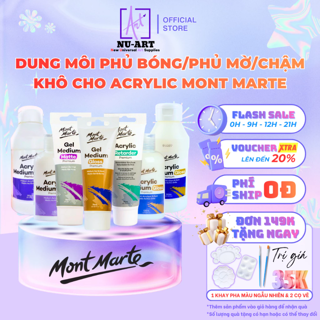 Dung Môi Mont Marte Phủ Bóng/Phủ Mờ/Chậm Khô Cho Acrylic, Đất Sét, Tranh Số Hoá,...