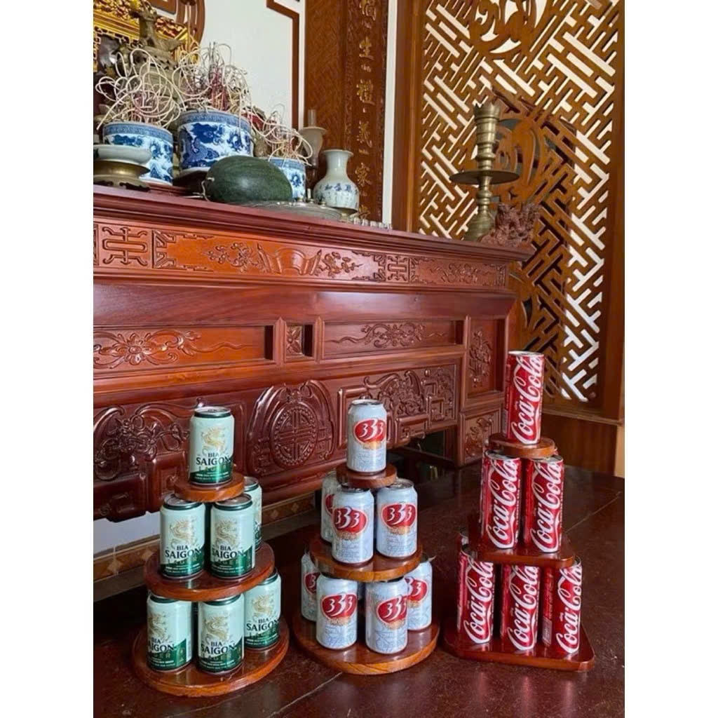 Giảm giá 60% Tháp bày bia nước ngọt,tháp giả gỗ 3 tầng trưng bày ban thờ thêm trang trọng đẹp mắt