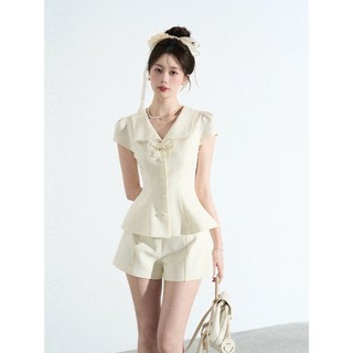 Set đồ nữ áo Peplum tay ngắn đính nơ mix quần short thanh lịch Hb.studip S87
