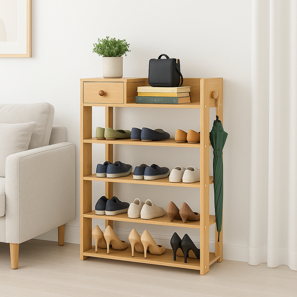 Kệ Giày Gỗ 5 Tầng Foresthome, Kệ Decor Đa Năng Có Hộp Tiện Lợi  Thiết Kế Hiện Đại, Chất Liệu Gỗ MDF Bền Đẹp