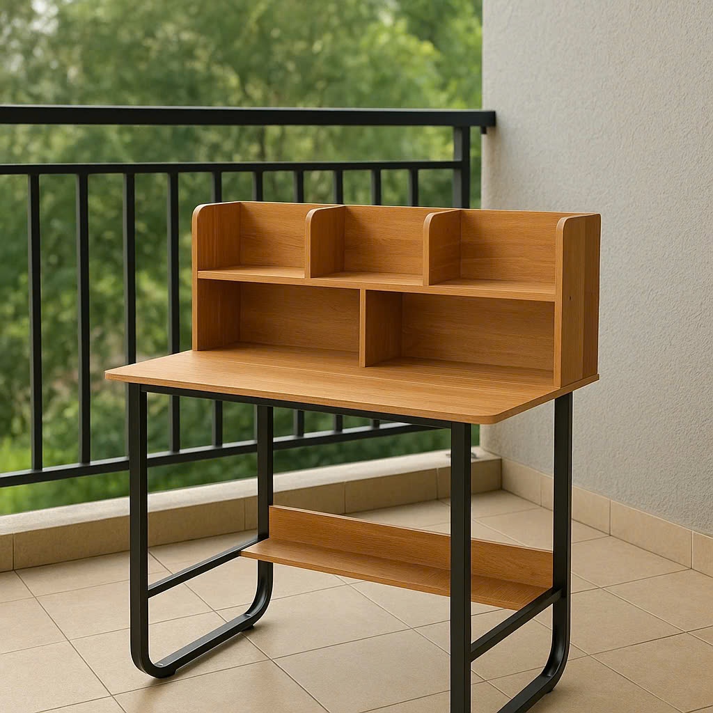 Bàn học kèm giá sách FOREST HOME, chân sắt chữ U sơn tĩnh điện, mặt gỗ MDF phủ Melamine chống thấm chống xước
