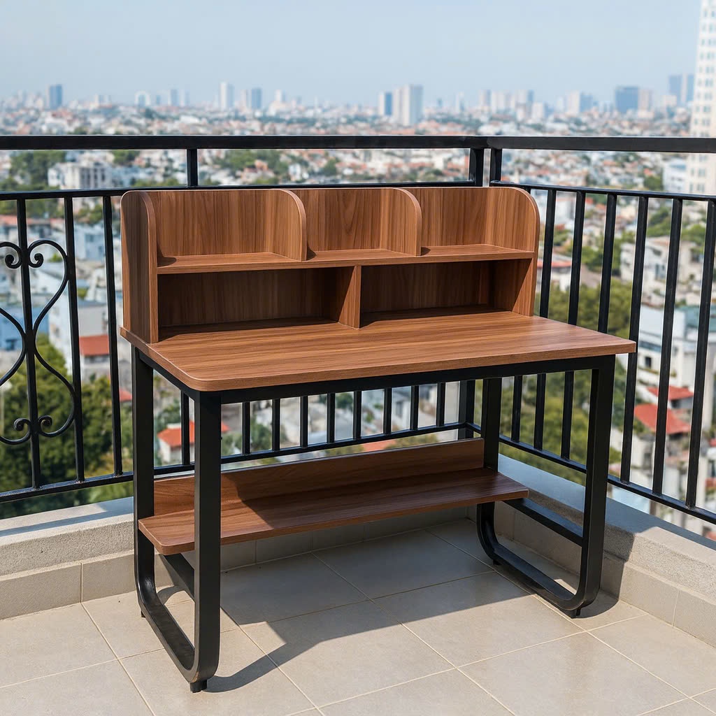 Bàn học kèm giá sách FOREST HOME, chân sắt chữ U sơn tĩnh điện, mặt gỗ MDF phủ Melamine chống thấm chống xước