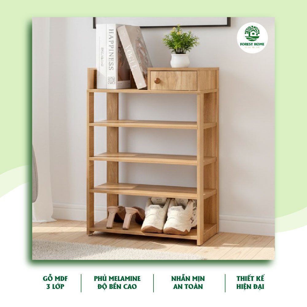 Kệ Giày Gỗ 5 Tầng Foresthome, Kệ Decor Đa Năng Có Hộp Tiện Lợi  Thiết Kế Hiện Đại, Chất Liệu Gỗ MDF Bền Đẹp
