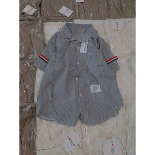[Chuẩn Couple] Sơ Mi Nữ Ngắn Tay Kẻ Ghi Meiclothing shop - Áo Kiểu Thom Viền Tay - Chất Mát Mịn Đi Học Đi Làm