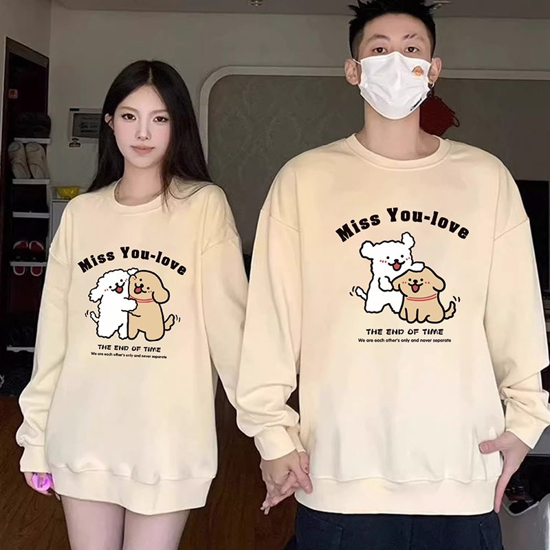 Áo đôi nỉ đỏ Miss You Too in hình gấu dễ thương – Áo cặp nam nữ mặc đông ấm áp