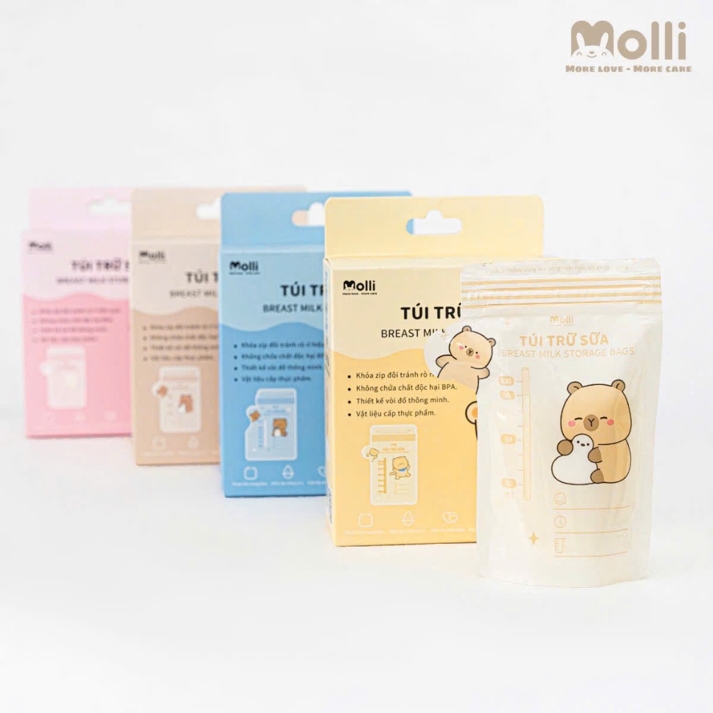Hộp 30 túi trữ sữa mẹ Molli 3 size 150ml 200ml 250ml có vòi rót tiện lợi