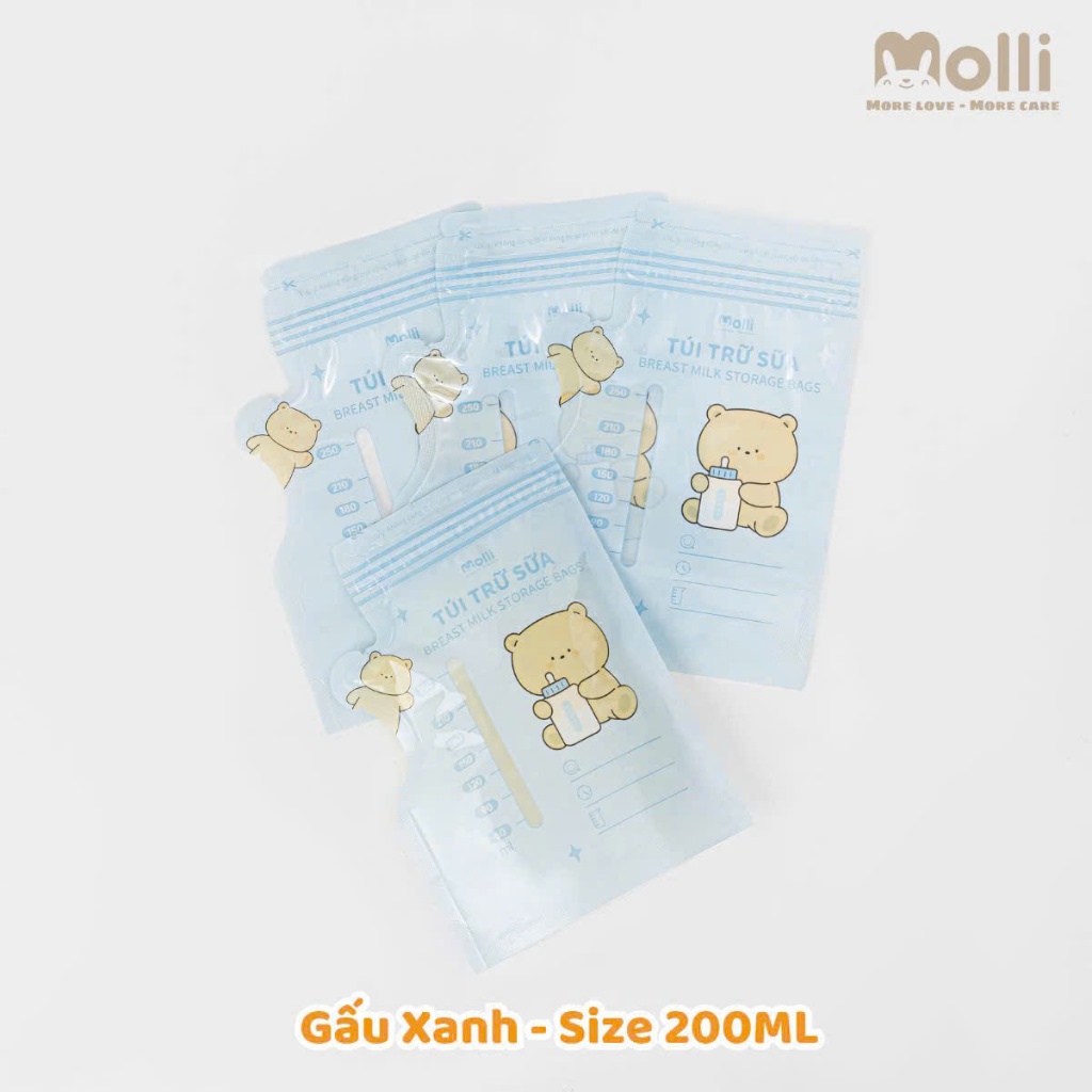 Hộp 30 túi trữ sữa mẹ Molli 3 size 150ml 200ml 250ml có vòi rót tiện lợi