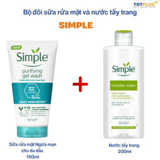 Bộ đôi sữa rửa mặt Simple 150ml và nước tẩy trang Simple 200ml