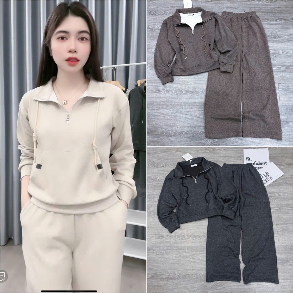 2026. [BỘ TÚI HOODIE- QUẦN SUÔNG] Sét chất len lông áo dài tay + quần suông thỏ. Đủ size SMLXL 40kg- 70kg