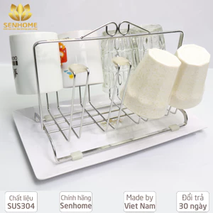 Giá Úp Ly Cốc Inox 304 Cao Cấp SENHOME Có Khay Hứng Nước Tiện Lợi