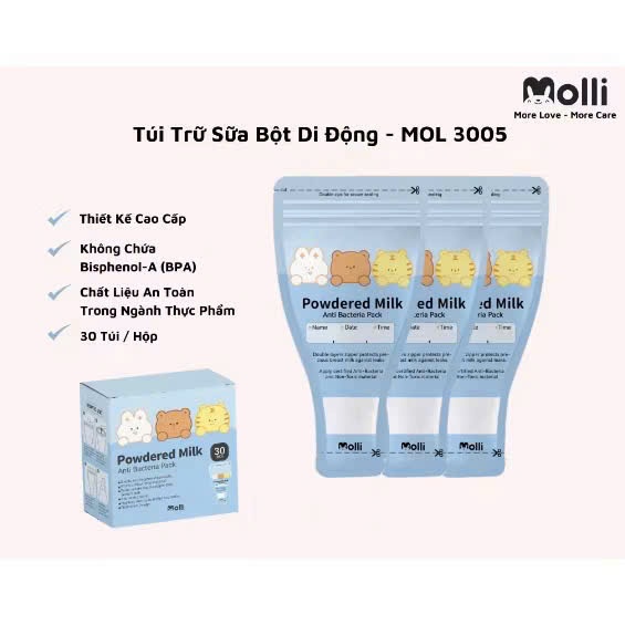 Hộp 30 túi đựng sữa bột Molli khoá zip tiện dụng cho bé đi du lịch