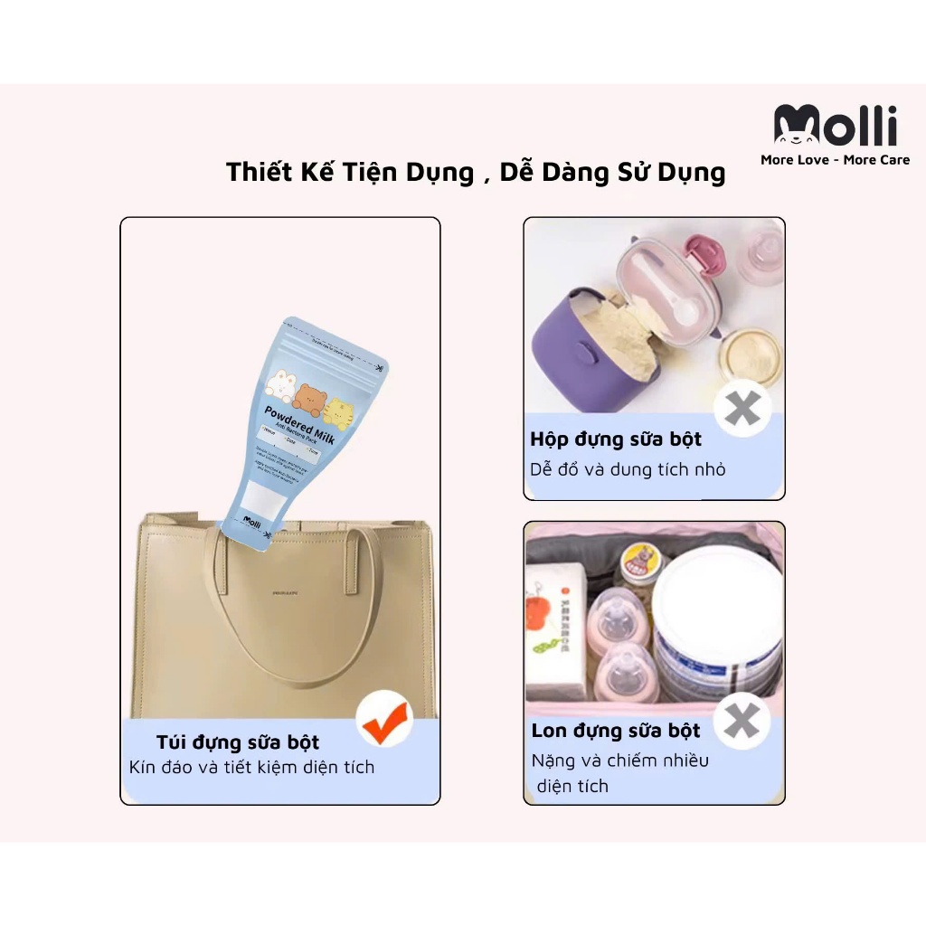 Hộp 30 túi đựng sữa bột Molli khoá zip tiện dụng cho bé đi du lịch