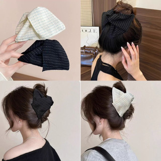Kẹp tóc hình tam giác chấm bi bằng vải kiểu Pháp dành cho nữ, kẹp tóc nửa đầu kiểu cá mập phía sau đầu, phụ kiện tóc