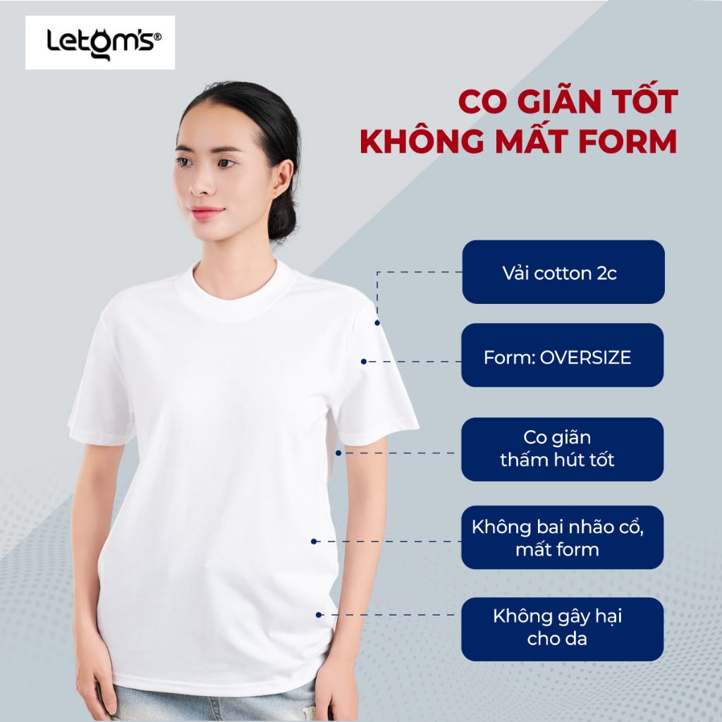 Áo Thun Nam Nữ Form Rộng Cotton 2C LeTom's, Mềm Mại, Nhiều Màu, Co Giãn