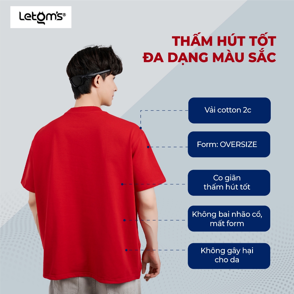 Áo Thun Nam Nữ Form Rộng Cotton 2C LeTom's, Mềm Mại, Nhiều Màu, Co Giãn