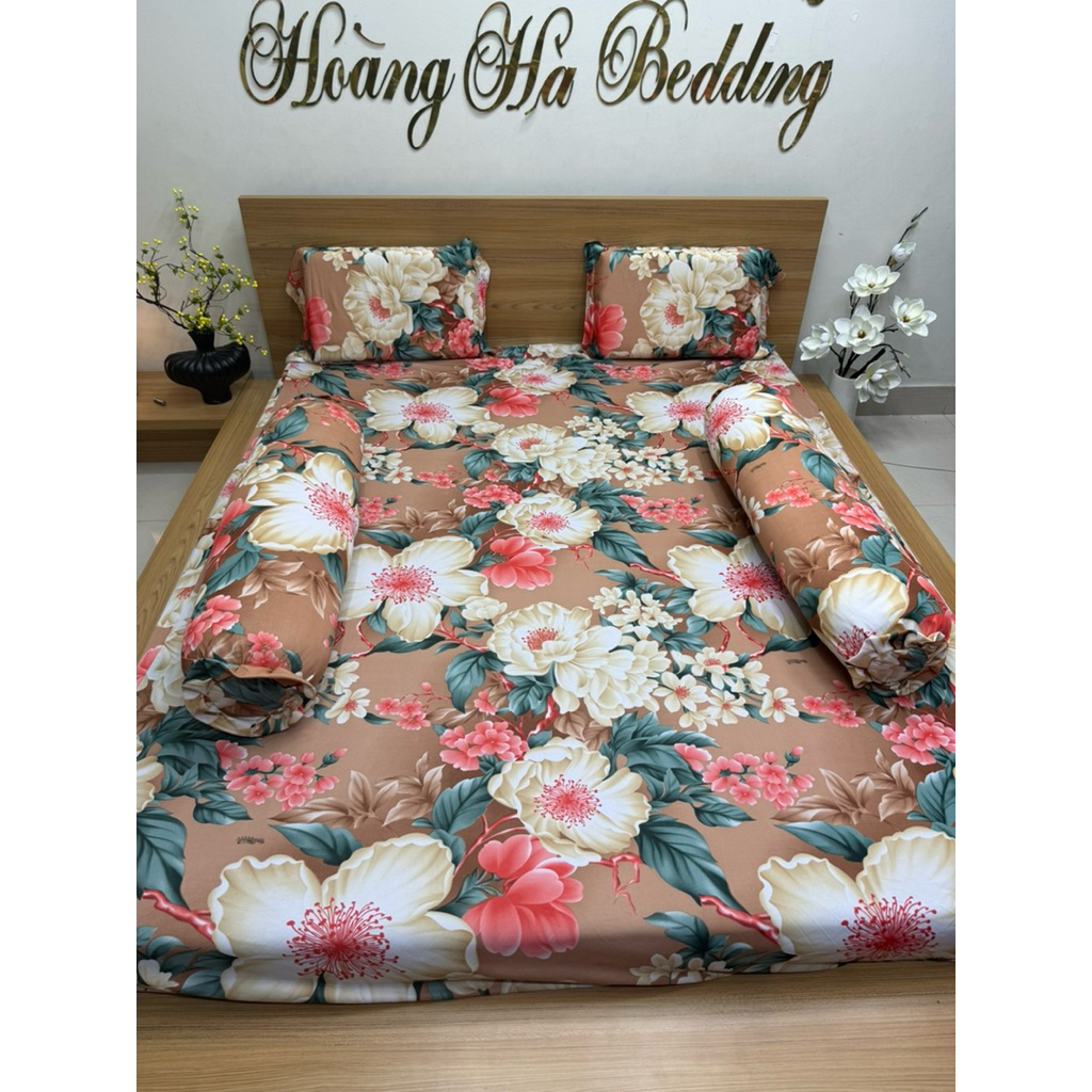 bộ ga 4 món hoa đào cam (có bán bộ 2 áo ôm dây kéo)